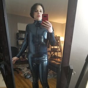 Latex catsuit and hood